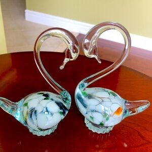 Pair of Handblown Swans